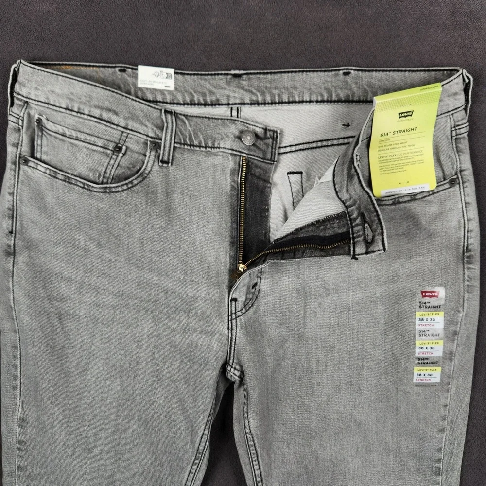 Levis 514 Straight Jeans‎ Mens 38x30 Clouded Grey Mist Flex Eco Performance NEW